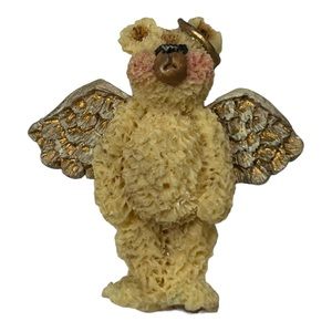 Vintage teddy bear angel pin brooch halo wings  2” Brown Tan Gold